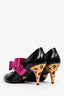 Prada Black Leather Multicoloured Jewel Pink Bow Mary Jane Heels Size 39