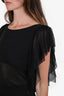 Holy 19 Black Silk Sheer Embellished Ruffle Sleeve Top Size S