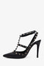 Valentino Black Leather Rockstud Caged Heels Size 37.5