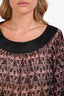 Thomas Wylde Black/Pink Printed Sheer Silk Off-the-Shoulder Top Size Medium