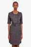 Burberry Grey Wool Button Up Belted Mini Dress Size M