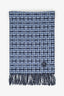 Hermès Navy/Light Blue Patterned Reversible Cashmere Fringe Scarf