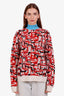 Prada Red/Blue Wool Cashmere Abstract Pattern Knit Sweater Size 48
