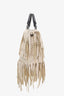 Bottega Veneta White Leather Fringe Top Handle Bag with Strap