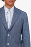 Eleventy Milano Blue Wool Linen Striped Two-Piece Suit Size 50 Mens