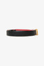 Valentino Black/Red Leather Gold VLogo Buckle Reversible Belt
