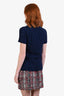 Burberry Brit Blue Cotton Cashmere Cable Knit Short Sleeve Sweater Size S
