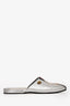 Gucci Limited Edition Silver Metallic Leather MLB NY Yankees Slip On Mules Size 38.5