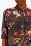 Dries Van Noten Grey Floral Silk Button-Up Top Size 38
