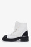Pre-loved Chanel™ White Tweed Lambskin Quilted Lace Up Combat Boots Size 36.5