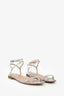 Stuart Weitzman Silver Croc Embossed Leather Strappy Sandal Flats Size 36.5