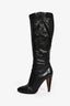 Miu Miu Black Leather Ruched Heeled Knee High Boots Size 39