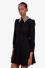 Saint Laurent Black Wool Crepe Rhinestones Long Sleeve Dress Size 36