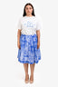 Christian Dior Blue/White Cotton Toile de Jouy Midi Skirt Size 14