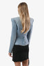 Balmain Denim All Over Crystal Padded Shoulder Top Size 38