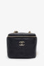 Pre-loved Chanel™ 2021 Black Quilted Lambskin Mini Vanity Case with Pearl Chain