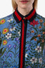 Gucci Blue Web Silk Floral Long Sleeve Top Size 38