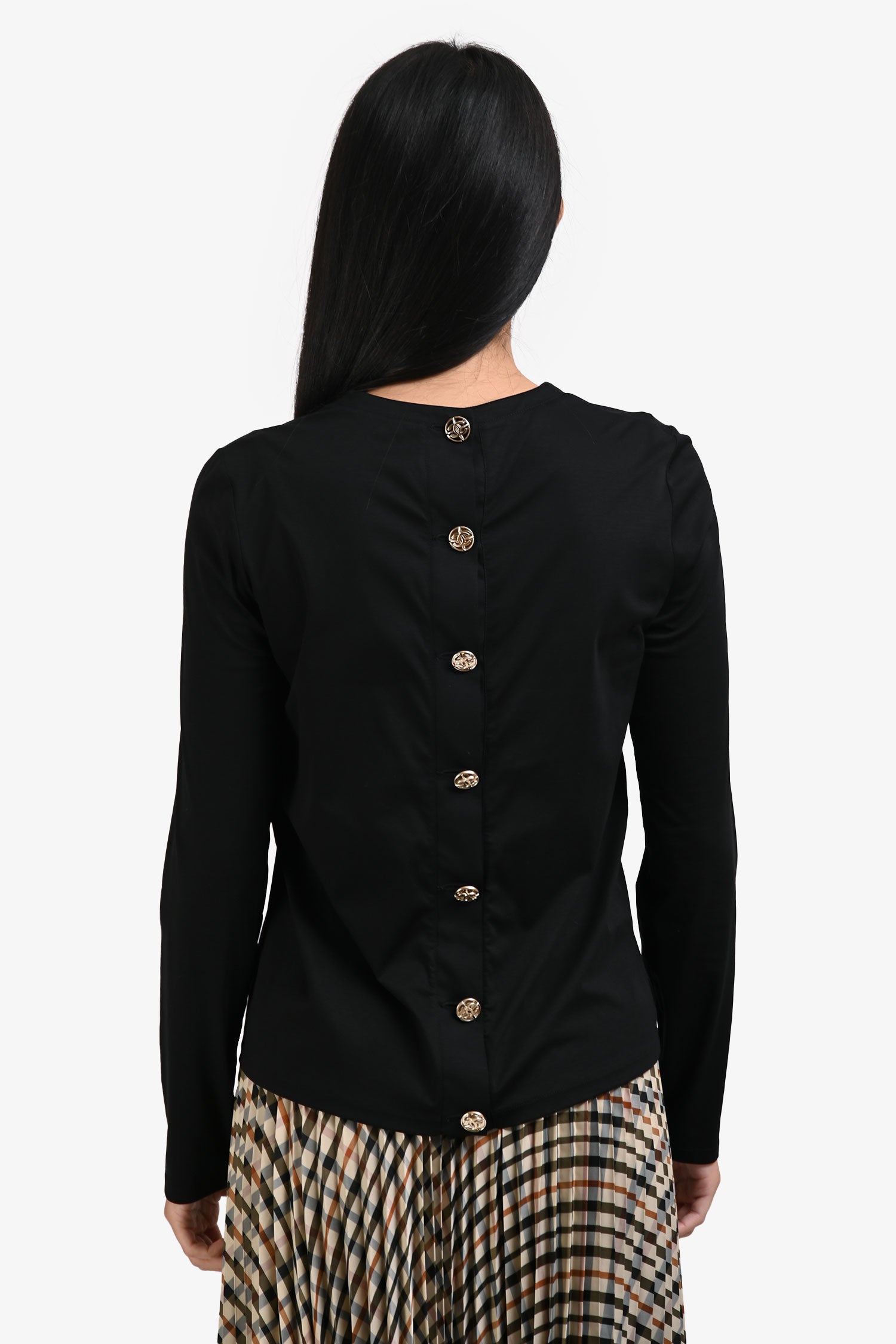Pre-loved Chanel™ Black Long Sleeve Top with Button-Up Back Size