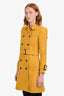 Burberry Yellow Wool Cotton Blend Ribbed Trench Coat Size 2