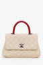Pre-loved Chanel™ 2016-17 Cream Caviar Leather Quilted Mini Coco Top Handle No Strap