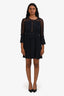 Maje Navy Sheer Ruffled Long Sleeve Dress Size 1