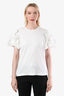 Comme des Garcons White Cotton Ruffle Sleeve T-Shirt Size S