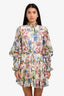 Alexis Cream/Multicolour Floral Long Sleeve Ruffle Mini Dress Size XS