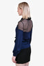 Valentino 2008 Black/Blue Silk Sheer Bow Detail Long Sleeve Blouse Size 2