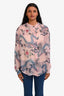 Isabel Marant Pink/Blue Silk Metallic Long Sleeve Sheer Top Size 34