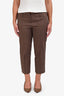 Blumarine Brown Cotton Floral Bead Embellished Cuff Capri Pants Size 46 IT