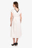 Brunello Cucinelli White Pinstripe Cotton Vneck Belted Midi Dress Size XS
