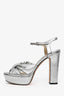 Jimmy Choo Silver Napa Leather 'Heloise' Platform Heel Size 40