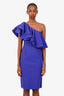 Greta Constantine Purple Ruffled One Shoulder Midi Dress Size M