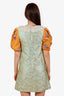 Miu Miu Green/Yellow Beaded Jacquard Puff Sleeve Dress Size 38