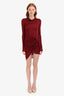 Helmut Lang Burgundy Ruched Long Sleeve Midi Dress Size S