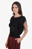 Holy 19 Black Silk Sheer Embellished Ruffle Sleeve Top Size S