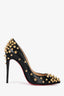Christian Louboutin Black Leather Gold Spike 'Aimantaclou' Heels Size 36