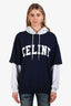 Celine Navy/Grey Cotton Jersey Logo Graphic Hoodie Size XS