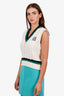 Miu Miu White/Green Virgin Wool Cropped Sweater Vest Size 40