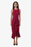 Cinq a Sept Magenta Crepe Ruched Side Bow Detail Sleeveless Midi Dress Size 4