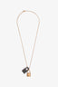 Hermès 2020 Gold Plated Black Leather O'Kelly Lock Pendant Necklace