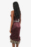 Roberto Cavalli Burgundy Silk Leopard Ruffle Bustier Dress Size 46