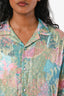 Hemant & Nandita Blue/Gold Multicolour Floral Button Up Short Sleeve Shirt Size Small