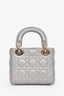 Christian Dior 2017 Pearl Grey Cannage Leather Mini Lady Dior Top Handle With Strap