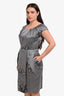 Christian Dior John Galliano Black/White Silk Cotton Houndstooth Monogram Midi Dress Size 10