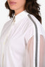 Brunello Cucinelli White Silk Beaded Stripe Detail Sheer Long Sleeve Shirt Size M