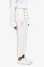 Balmain White Denim Silver Button Details Cropped Pants Size 40