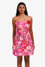 Alfabeta Pink/Red 'Milkonia' Embroidered Floral Strapless Mini Dress Size M