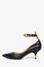 Valentino Black Leather Studded Gold-Tone Ankle Strap Pumps Size 37