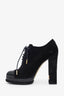 Pre-loved Chanel™ Black Suede Gold Accent Cap Toe Lace Up Ankle Boot Size 40